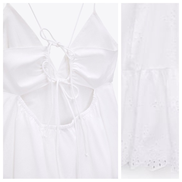 🌹NWT. Zara White Openwork embroidered V-neck Mini Dress. Size XL. - Picture 5 of 10